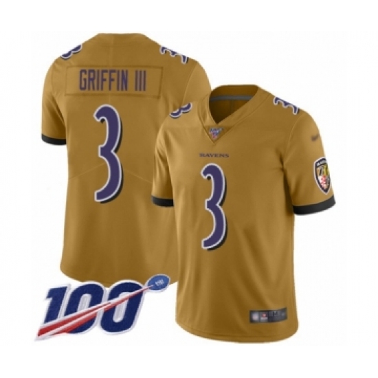 Youth Baltimore Ravens 3 Robert Griffin III Limited Gold Inverted Legend 100th Season Football Jersey