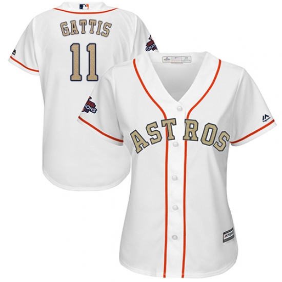 Women's Majestic Houston Astros 11 Evan Gattis Authentic White 2018 Gold Program Cool Base MLB Jersey