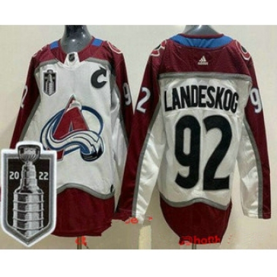 Men's Colorado Avalanche 92 Gabriel Landeskog White 2022 Stanley Cup Stitched Jersey