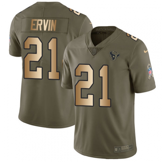 Men's Nike Houston Texans 21 Tyler Ervin Limited Olive Gold 2017 Salute to Service NFL Jersey