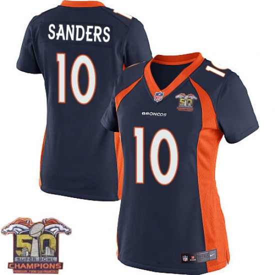 Women's Nike Denver Broncos 10 Emmanuel Sanders Elite Navy Blue Alternate Super Bowl 50 Champions NFL Jersey