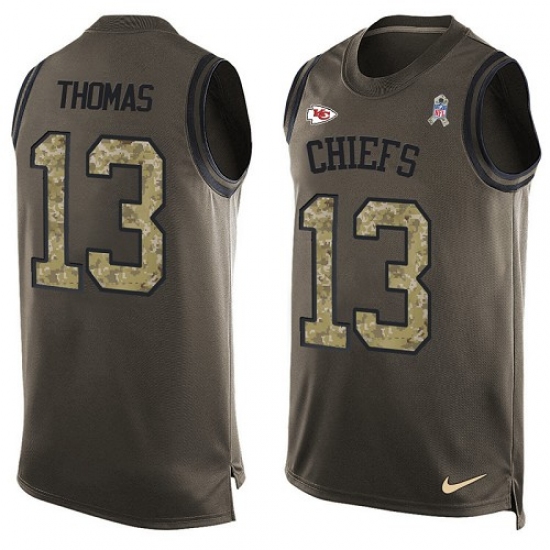 Men's Nike Kansas City Chiefs 13 De'Anthony Thomas Limited Green Salute to Service Tank Top NFL Jersey