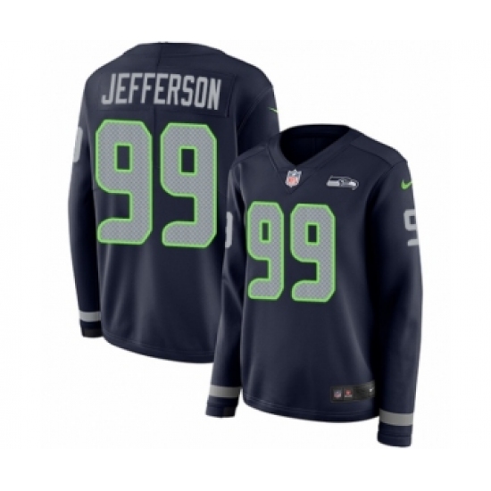 Women's Nike Seattle Seahawks 99 Quinton Jefferson Limited Navy Blue Therma Long Sleeve NFL Jersey