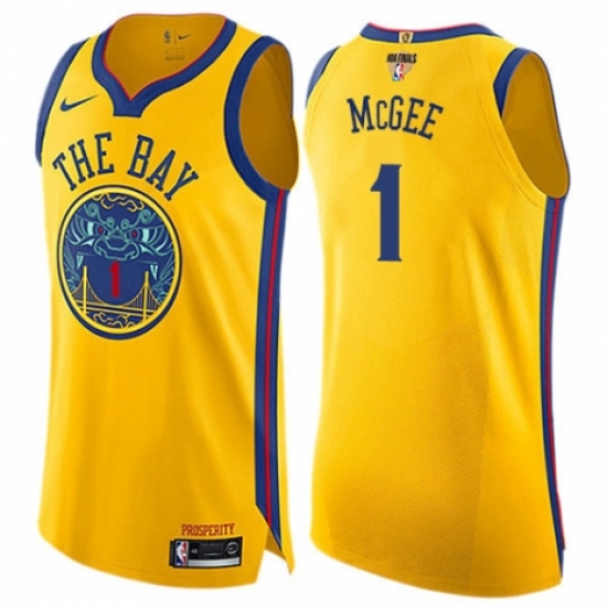 Women's Nike Golden State Warriors 1 JaVale McGee Swingman Gold 2018 NBA Finals Bound NBA Jersey - City Edition