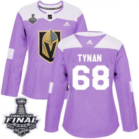 Women's Adidas Vegas Golden Knights 68 T.J. Tynan Authentic Purple Fights Cancer Practice 2018 Stanley Cup Final NHL Jersey