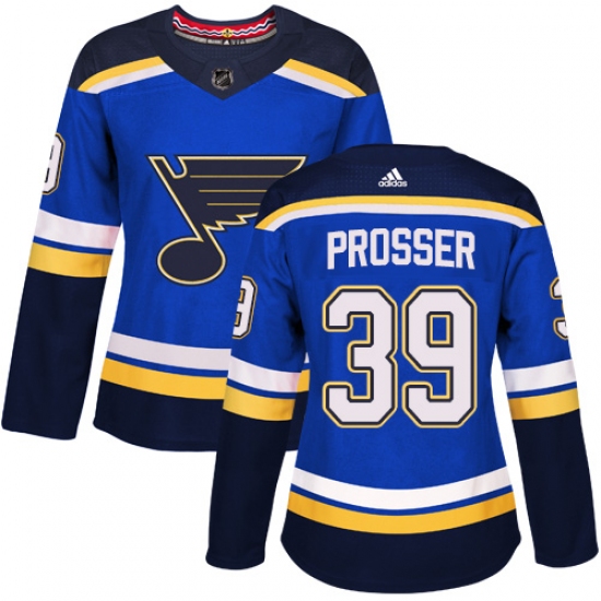 Women's Adidas St. Louis Blues 39 Nate Prosser Premier Royal Blue Home NHL Jersey