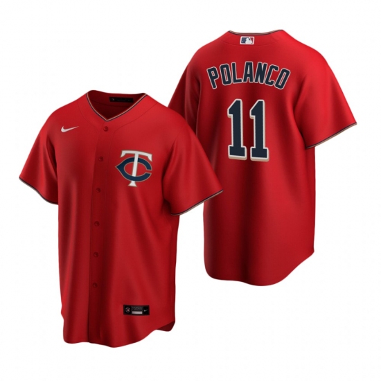 Men's Nike Minnesota Twins 11 Jorge Polanco Red Alternate Stitched Baseball Jersey