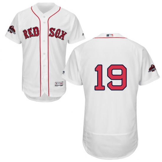 Men's Majestic Boston Red Sox 19 Jackie Bradley Jr White Home Flex Base Authentic Collection 2018 World Series Champions MLB Jersey