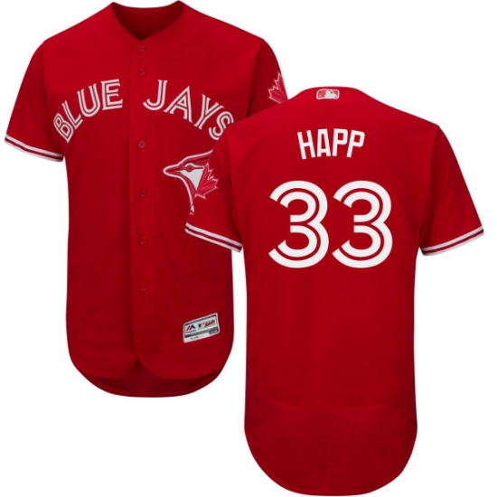 Men's Majestic Toronto Blue Jays 33 J.A. Happ Scarlet Flexbase Authentic Collection Alternate MLB Jersey