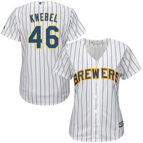 Women's Majestic Milwaukee Brewers 46 Corey Knebel Authentic White Alternate Cool Base MLB Jersey