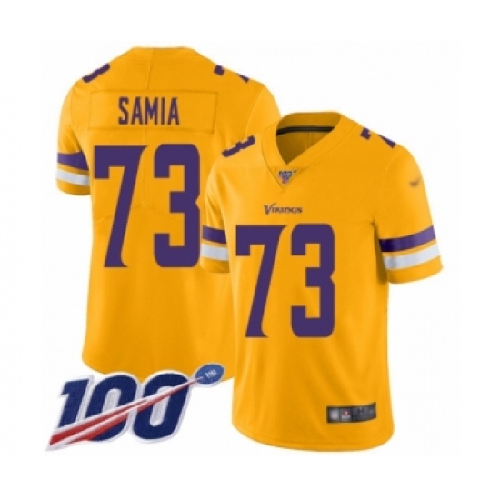 Youth Minnesota Vikings 73 Dru Samia Limited Gold Inverted Legend 100th Season Football Jersey