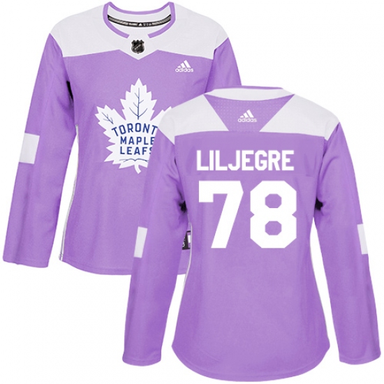 Women's Adidas Toronto Maple Leafs 78 Timothy Liljegren Authentic Purple Fights Cancer Practice NHL Jersey