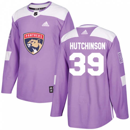 Men's Adidas Florida Panthers 39 Michael Hutchinson Authentic Purple Fights Cancer Practice NHL Jersey