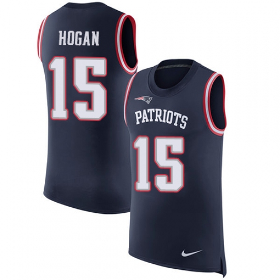 Men's Nike New England Patriots 15 Chris Hogan Limited Navy Blue Rush Player Name & Number Tank Top NFL Jersey