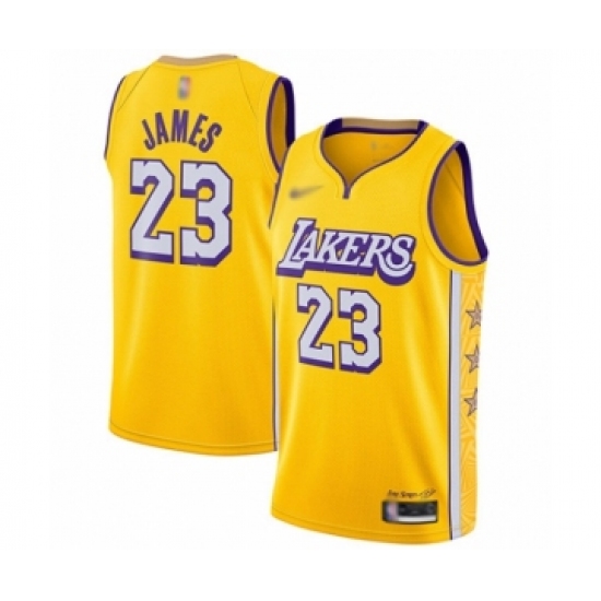 Men's Los Angeles Lakers 23 LeBron James Swingman Gold 2019-20 City Edition Basketball Jersey