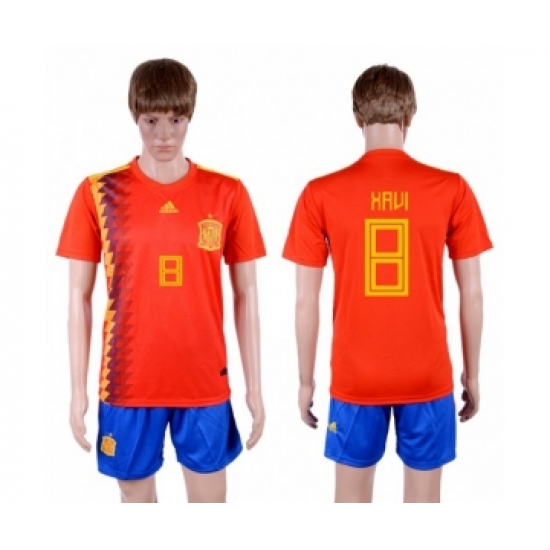 Spain 8 Xavi Home Soccer Country Jersey