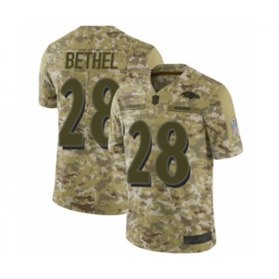 Men's Baltimore Ravens 28 Justin Bethel Limited Camo 2018 Salute to Service Football Jersey