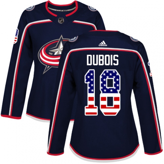 Women's Adidas Columbus Blue Jackets 18 Pierre-Luc Dubois Authentic Navy Blue USA Flag Fashion NHL Jersey