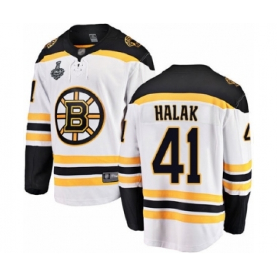 Men's Boston Bruins 41 Jaroslav Halak Authentic White Away Fanatics Branded Breakaway 2019 Stanley Cup Final Bound Hockey Jersey