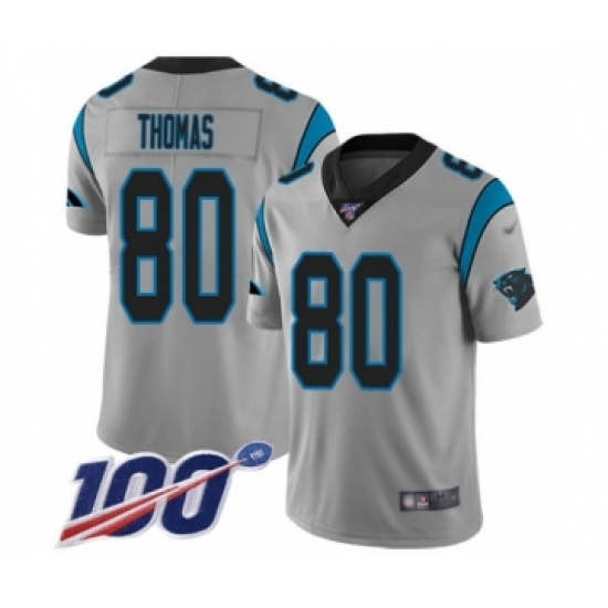 Youth Carolina Panthers 80 Ian Thomas Silver Inverted Legend Limited 100th Season Football Jersey