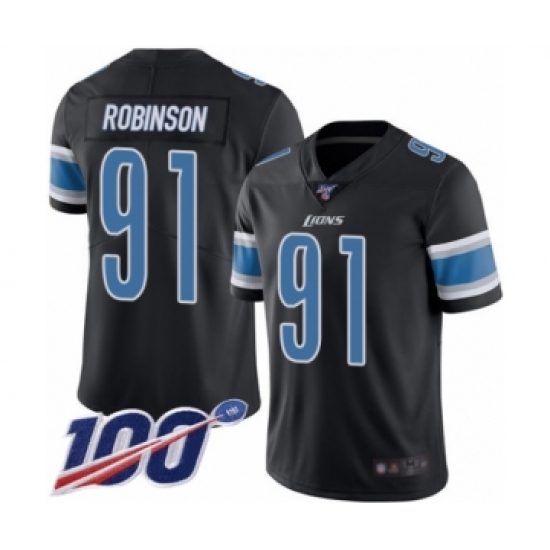 Men's Detroit Lions 91 A'Shawn Robinson Limited Black Rush Vapor Untouchable 100th Season Football Jersey