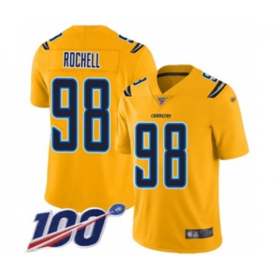 Men's Los Angeles Chargers 98 Isaac Rochell Limited Gold Inverted Legend 100th Season Football Jersey