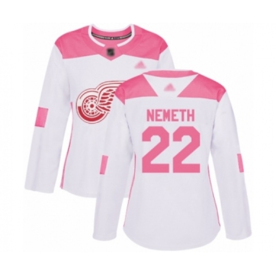 Women's Detroit Red Wings 22 Patrik Nemeth Authentic White Pink Fashion Hockey Jersey