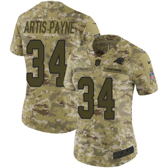 Women's Nike Carolina Panthers 34 Cameron Artis-Payne Limited Camo 2018 Salute to Service NFL Jersey