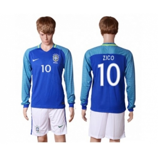 Brazil 10 Zico Away Long Sleeves Soccer Country Jersey