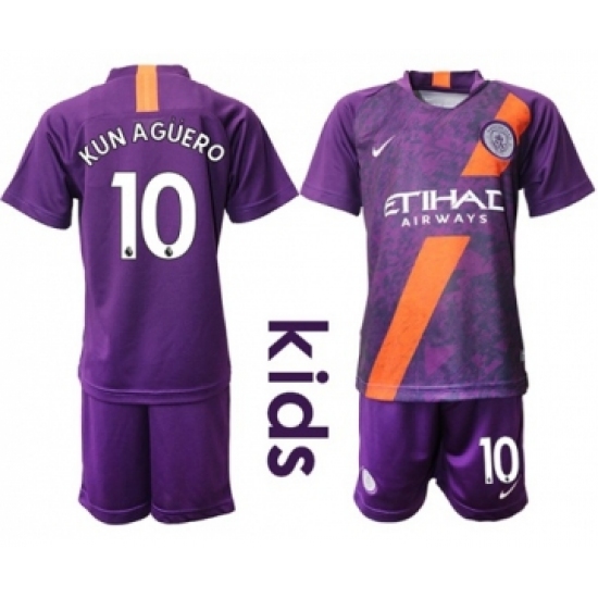 Manchester City 10 Kun Aguero Third Kid Soccer Club Jersey