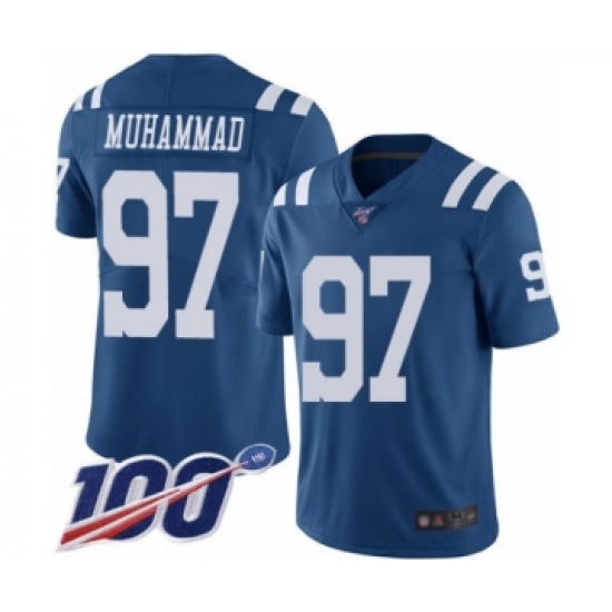 Men's Indianapolis Colts 97 Al-Quadin Muhammad Limited Royal Blue Rush Vapor Untouchable 100th Season Football Jersey