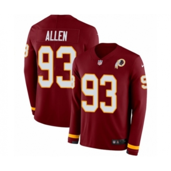 Youth Nike Washington Redskins 93 Jonathan Allen Limited Burgundy Therma Long Sleeve NFL Jersey