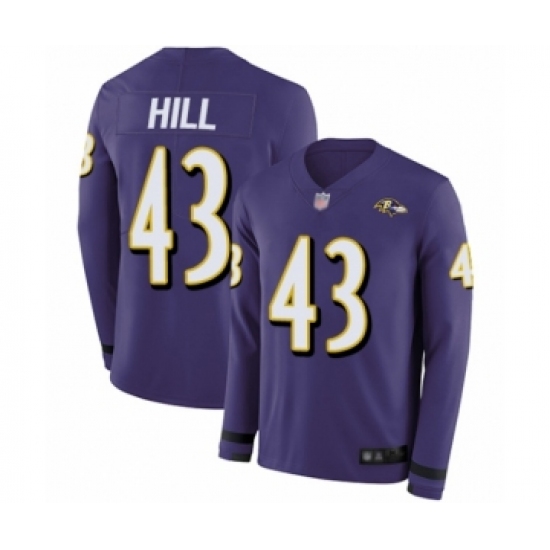 Youth Baltimore Ravens 43 Justice Hill Limited Purple Therma Long Sleeve Football Jersey