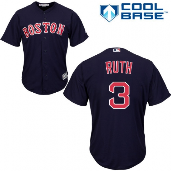 Youth Majestic Boston Red Sox 3 Babe Ruth Authentic Navy Blue Alternate Road Cool Base MLB Jersey