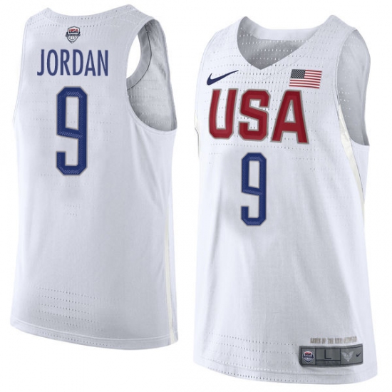 Men's Nike Team USA 9 Michael Jordan Authentic White 2016 Olympics Basketball Jersey