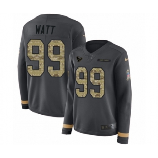 Women's Nike Houston Texans 99 J.J. Watt Limited Black Salute to Service Therma Long Sleeve NFL Jersey