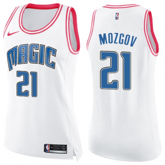 Women's Nike Orlando Magic 21 Timofey Mozgov Swingman White Pink Fashion NBA Jersey