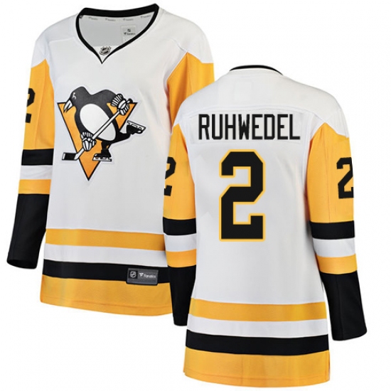 Women's Pittsburgh Penguins 2 Chad Ruhwedel Authentic White Away Fanatics Branded Breakaway NHL Jersey