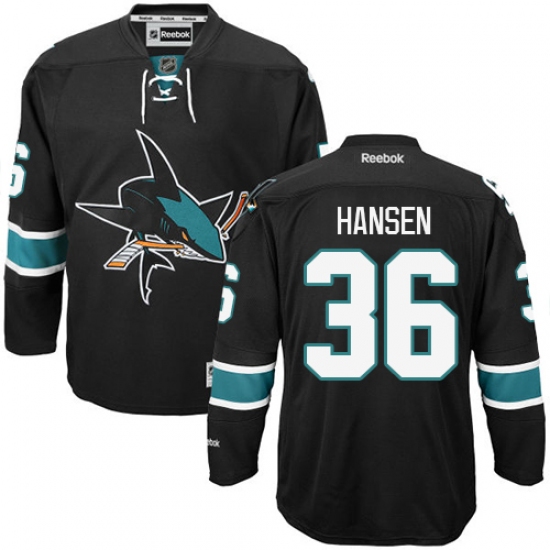 Youth Reebok San Jose Sharks 36 Jannik Hansen Premier Black Third NHL Jersey