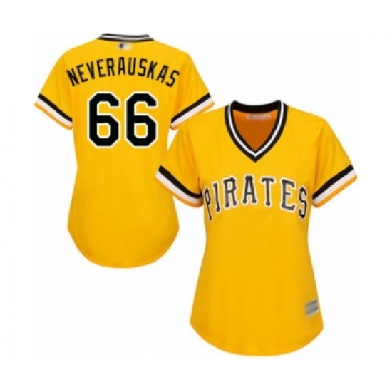 Women's Pittsburgh Pirates 66 Dovydas Neverauskas Authentic Gold Alternate Cool Base Baseball Player Jersey