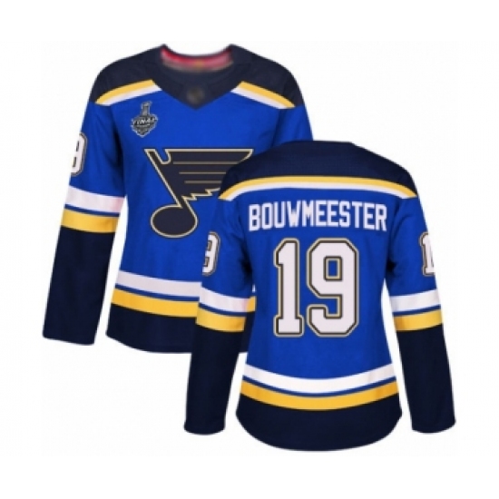 Women's St. Louis Blues 19 Jay Bouwmeester Authentic Royal Blue Home 2019 Stanley Cup Final Bound Hockey Jersey