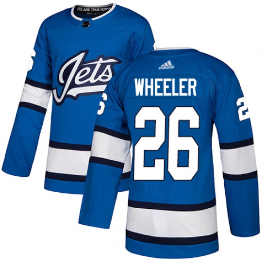 Men's Adidas Winnipeg Jets 26 Blake Wheeler Authentic Blue Alternate NHL Jersey