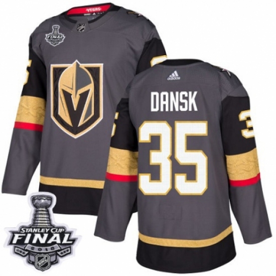 Youth Adidas Vegas Golden Knights 35 Oscar Dansk Authentic Gray Home 2018 Stanley Cup Final NHL Jersey