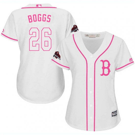 Women's Majestic Boston Red Sox 26 Wade Boggs Authentic White Fashion 2018 World Series Champions MLB Jersey