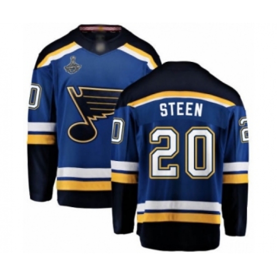 Men's St. Louis Blues 20 Alexander Steen Fanatics Branded Royal Blue Home Breakaway 2019 Stanley Cup Champions Hockey Jersey