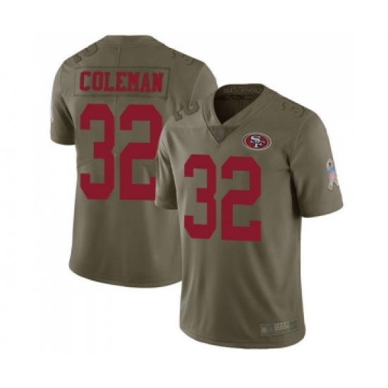 Youth San Francisco 49ers 32 Tevin Coleman Limited Olive 2017 Salute to Service Football Jersey