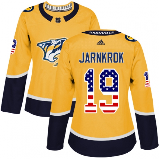 Women's Adidas Nashville Predators 19 Calle Jarnkrok Authentic Gold USA Flag Fashion NHL Jersey