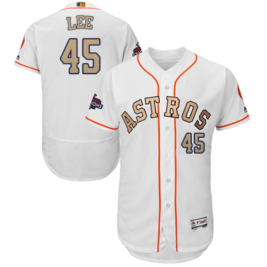 Men's Majestic Houston Astros 45 Carlos Lee White 2018 Gold Program Flex Base Authentic Collection MLB Jersey