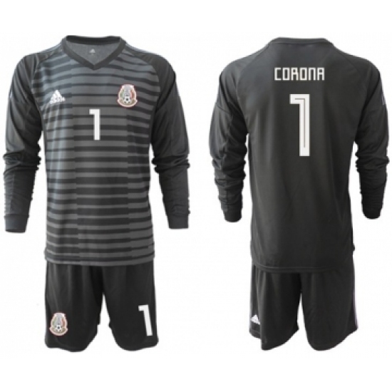 Mexico 1 Corona Black Long Sleeves Goalkeeper Soccer Country Jersey