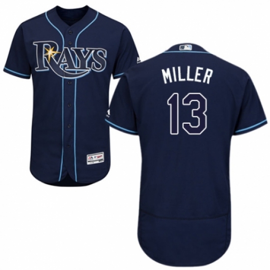 Men's Majestic Tampa Bay Rays 13 Brad Miller Navy Blue Alternate Flex Base Authentic Collection MLB Jersey